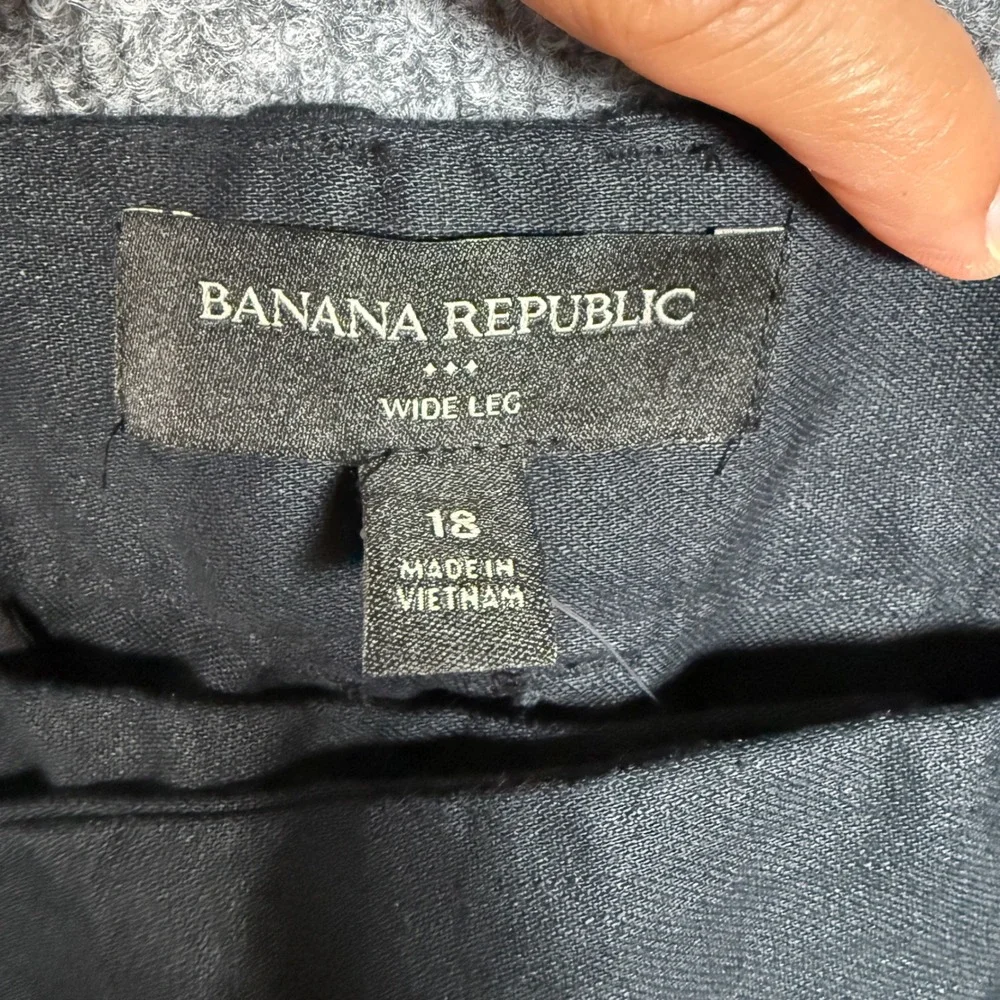 New Banana Republic Plus Size 18 Wide Leg Pants Black Linen Cotton Blend Stretch